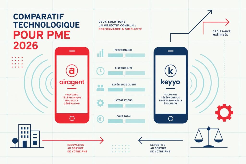 découvrez notre comparatif complet entre airagent et keyyo, deux solutions téléphoniques adaptées aux pme en 2026. analysez fonctionnalités, tarifs et avantages pour faire le meilleur choix.